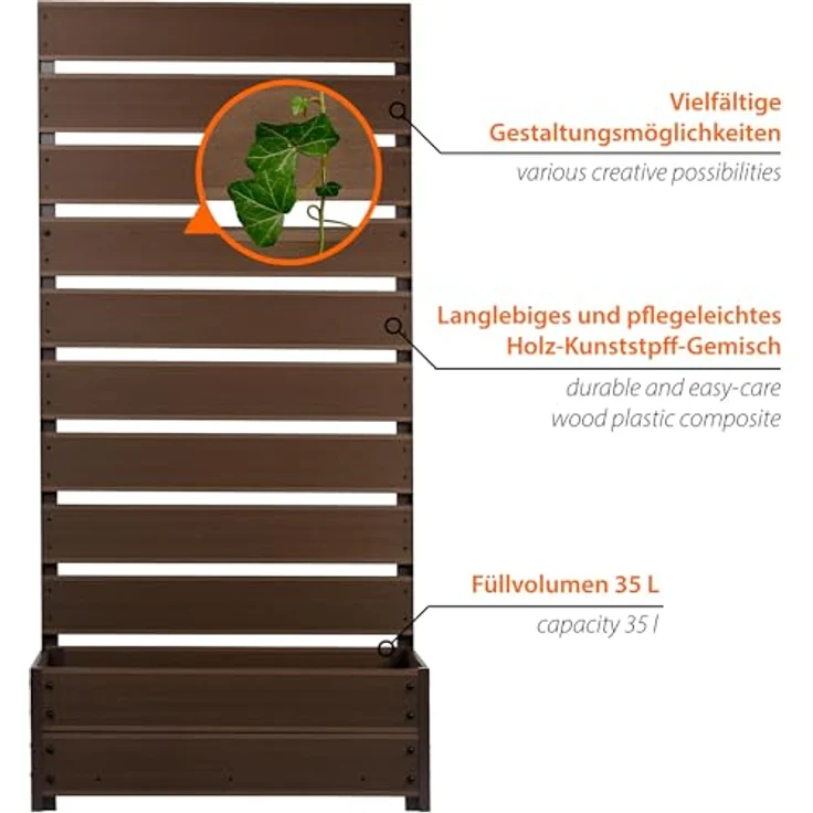 Dobar Pflanzbeet mit Rankgitter, WPC, 137 cm x 72 cm x 33 cm, silbergrau, wetterfest und UV-beständig – Bild 3