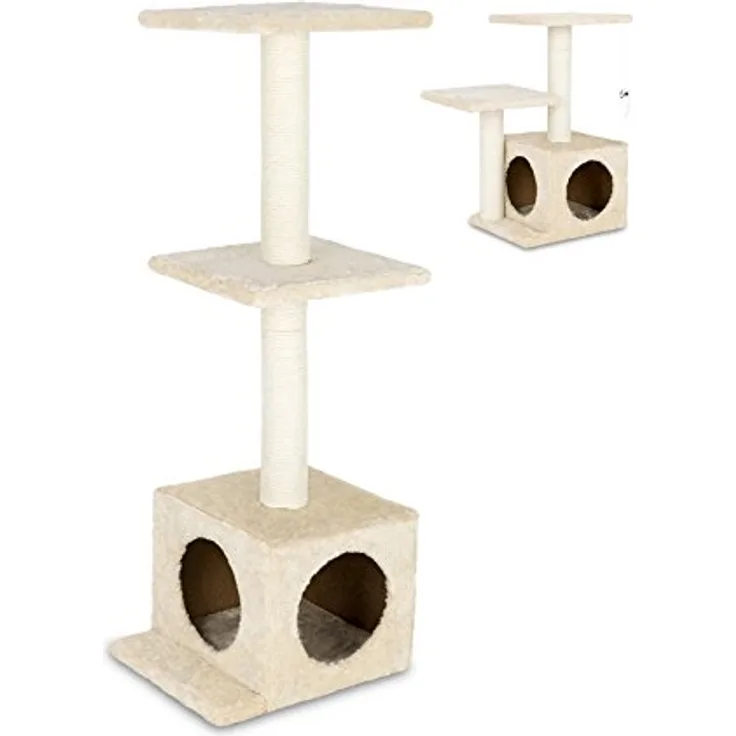 Lycce Kratzbaum Sisal beige 97cm x 36cm, Stabiler Katzenbaum mit Holmen aus Sisalwicklung und Plüschbezug