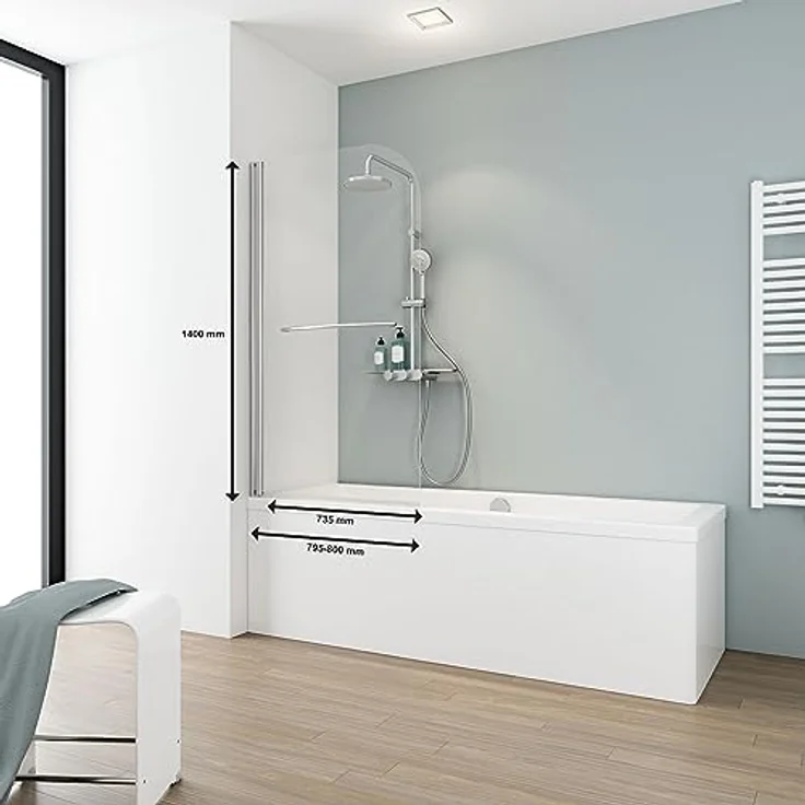 Schulte D1680 41 50 Komfort Duschabtrennung für Badewanne, chromoptik, 80 x 140 cm, Montage links/rechts inkl, Handtuchhalter – Bild 2