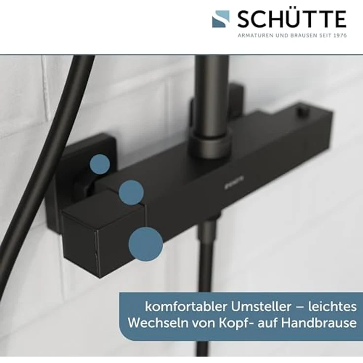 Schütte Duschsystem 'Trento' mit Thermostat schwarz eckig, Handbrause mit 3 Strahlarten – Bild 8
