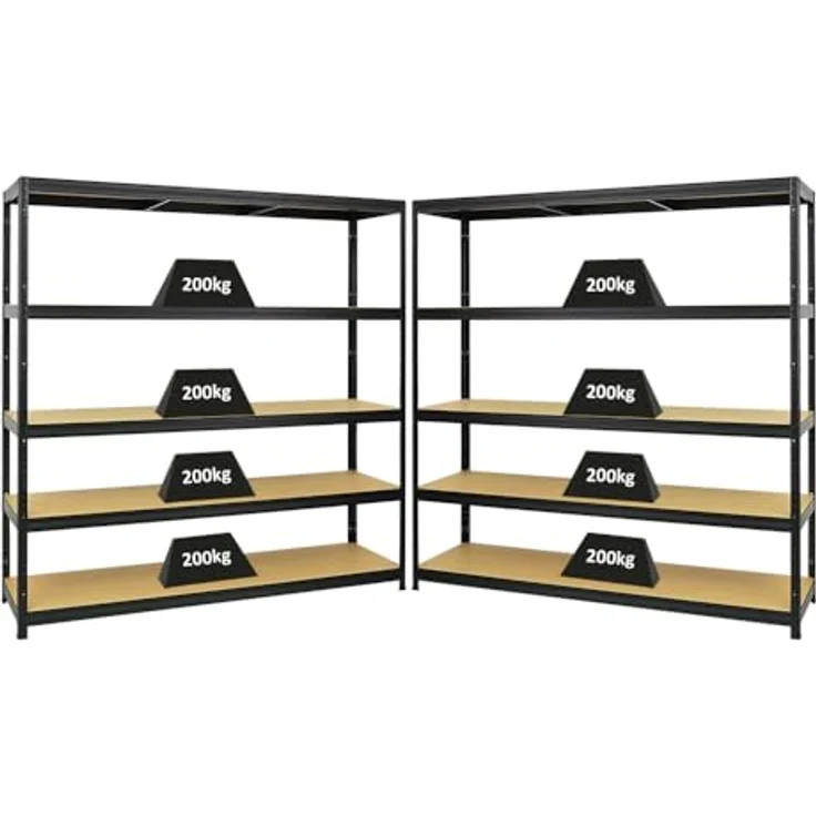 Proregal Schwerlastregal Mega Deal Giant Elephant, 180 x 180 x 45 cm, 5 Böden, Traglast 200 kg pro Boden, Schwarz – Bild 1