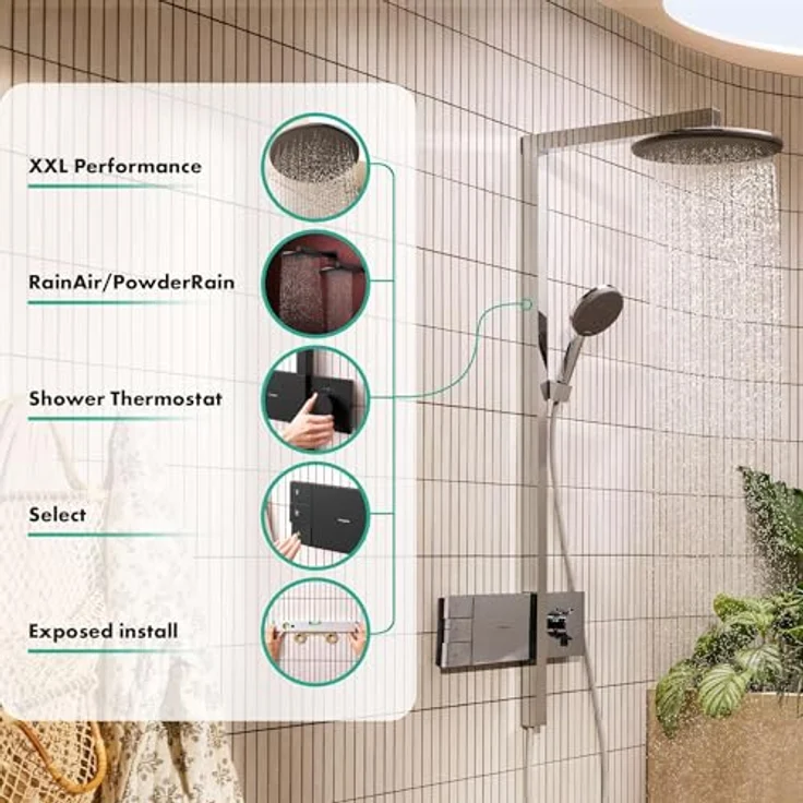 hansgrohe Raindance Alive S Duschsystem 300 2jet mit ShowerSelect Comfort, Kopfbrause mit RainAir und PowderRain, hochwertige Materialien, DropGuard-Technologie – Bild 2