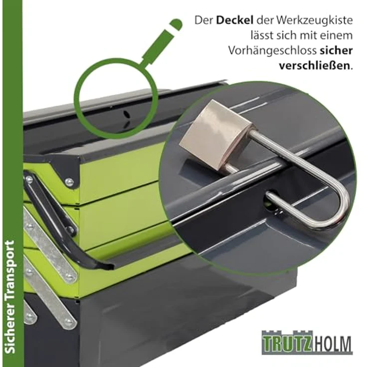 TRUTZHOLM Werkzeugkoffer Werkzeugkiste XXL 7 Fächer 53x20x27,5 cm aus Stahl lackiert klappbarer (einteilig) – Bild 6