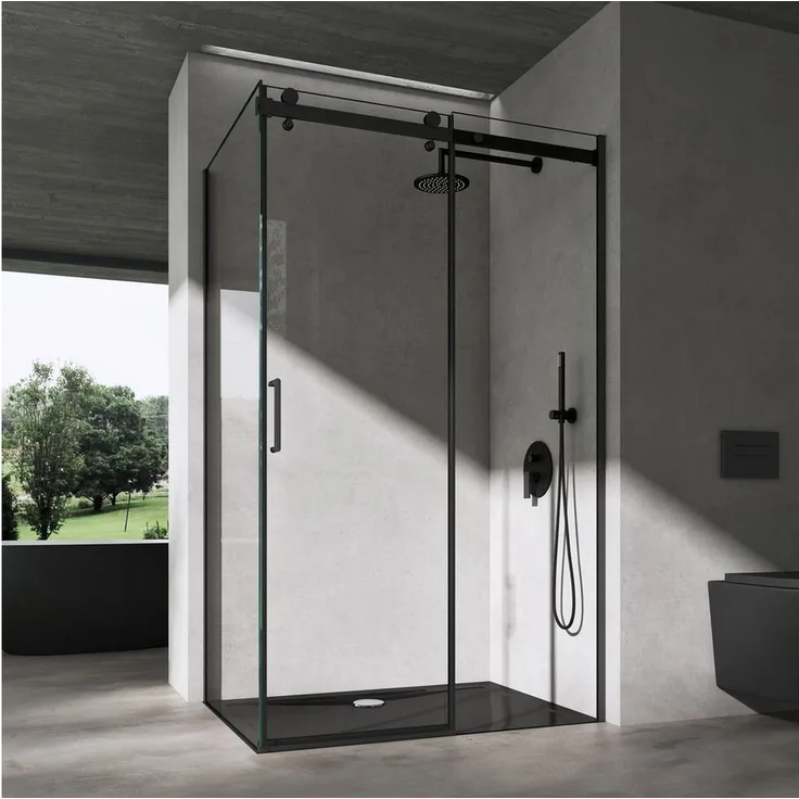 doporro Eckdusche Duschkabine Ravenna19K schwarz ESG-Sicherheitsglas Nano-Beschichtung, BxT: 100x70 cm, Einscheibensicherheitsglas, mit Schiebetür