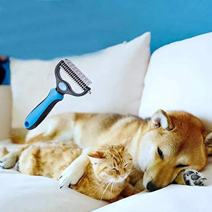 JASWELL Unterfellbürste Entfilzungsstriegel für Hunde und Katzen mit Mittel- bis Langhaar - Unterwollbürste gegen Verfilzungen und Unterwolle blue – Bild 5