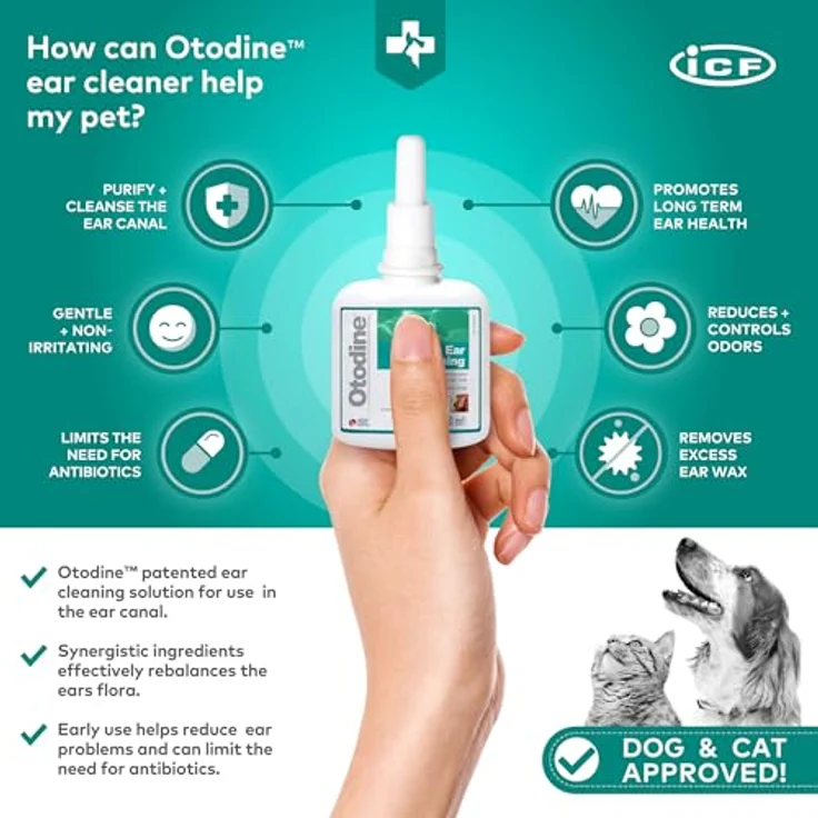 ICF Otodine Headset Lösung für Hunde und Katzen - 100 ml, antibakterielle und antimykotische Ohrreinigungslösung – Bild 4