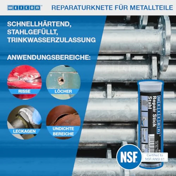 WEICON Repair Stick Stahl, 57 g, Hochfester Reparatur- und Klebestick für Metallteile – Bild 2