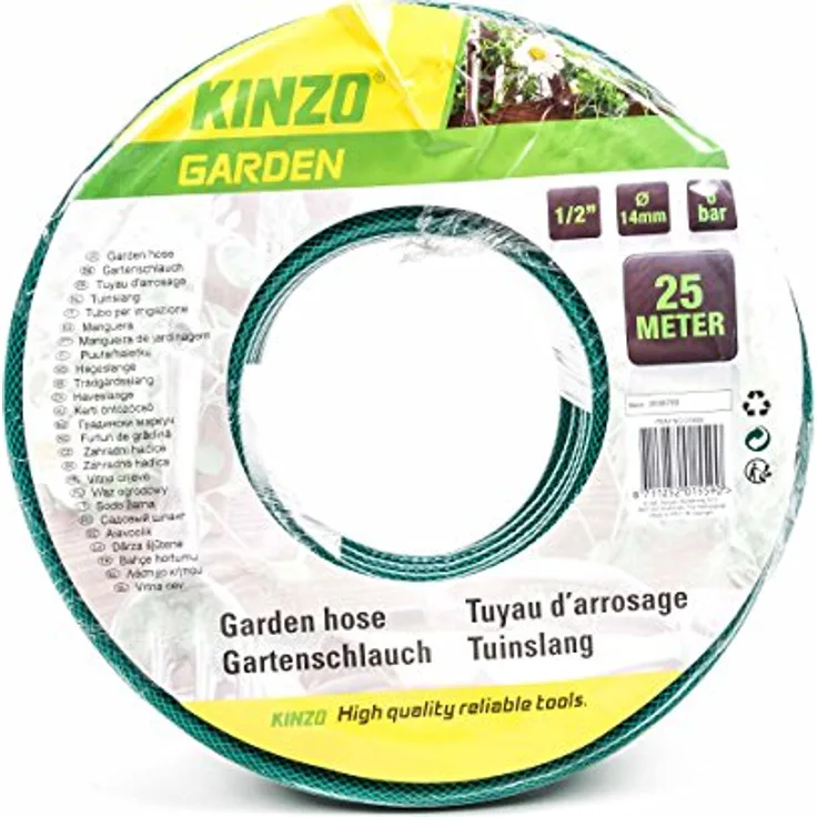 Kinzo Gartenschlauch 3-lagig, 1/2" (Ø 14 mm), max. 6 bar, erhältlich in 10 m, 25 m und 50 m (25 m)