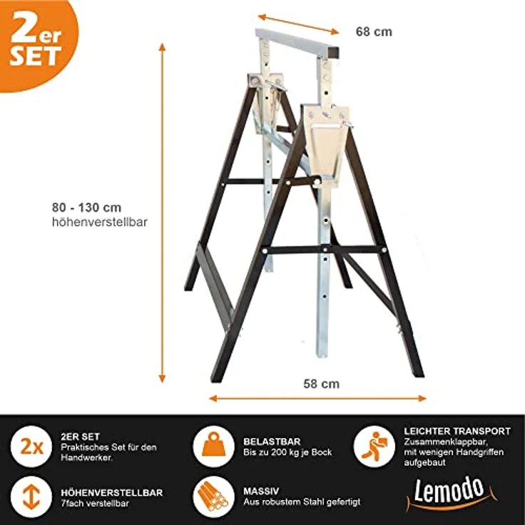 Gerüstbock, höhenverstellbar, 2 Stück, 200kg pro Stützbock - Preisvergleich – Bild 2