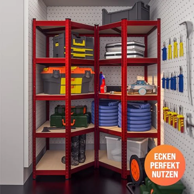 monzana Schwerlastregal, Eckregal 180x70x40cm, 875 kg Tragkraft, 5 MDF-Platten, rot – Bild 9