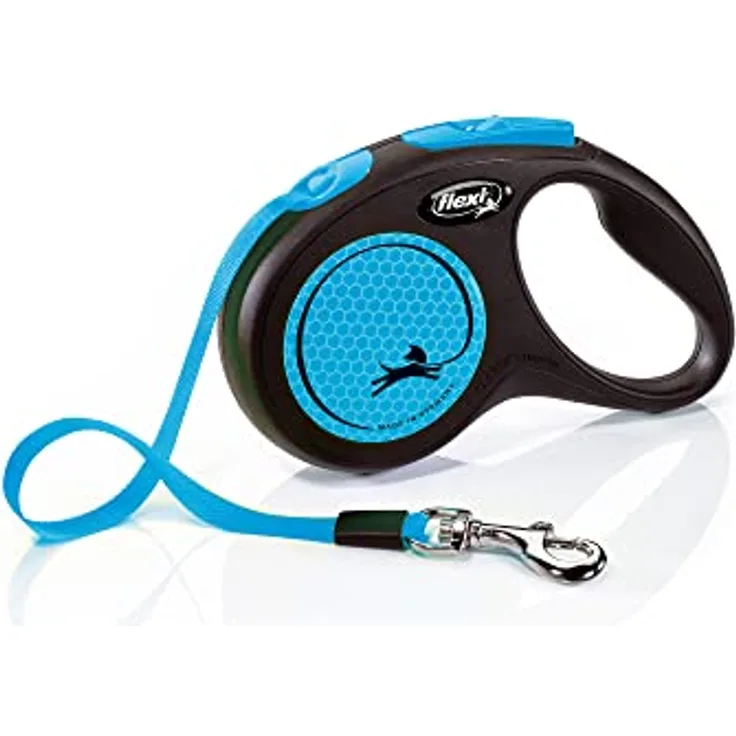 Flexi Rollleine New Neon - Blau - S, 5m Gurt-Leine mit erhöhter Sichtbarkeit & Komfortablem Bremssystem