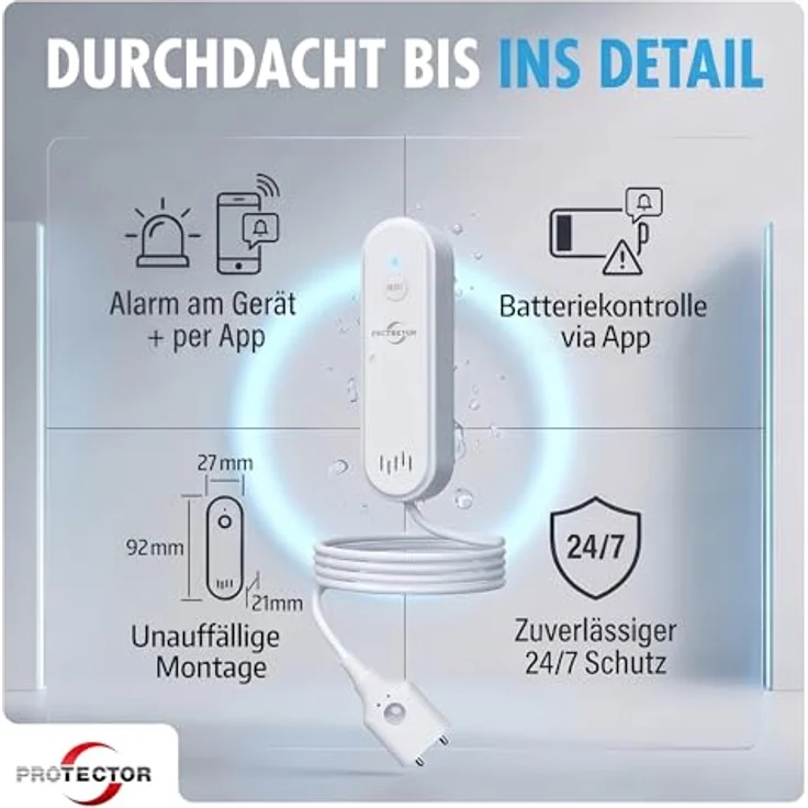 Protector WA-2 Wassermelder mit WLAN-Alarmweiterleitung und App-Steuerung, kompakt – Bild 4
