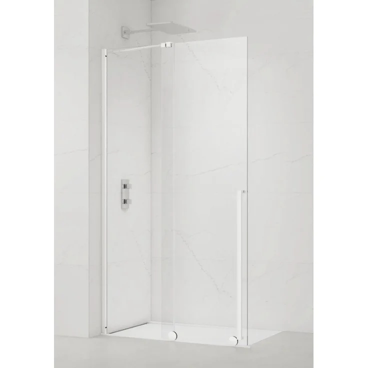 Swiss Aqua Technologies Walk-In Duschwand Xmotion, 110 CM, Klares Sicherheitsglas, Easy Clean, Weiß, Links-/Rechtsmontage