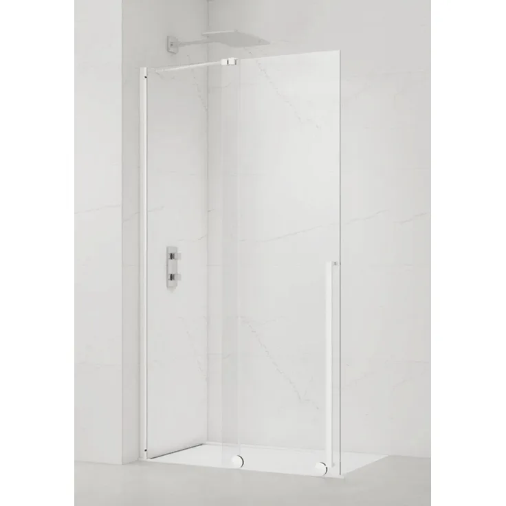 Swiss Aqua Technologies Walk-In Duschwand Xmotion, 110 CM, Klares Sicherheitsglas, Easy Clean, Weiß, Links-/Rechtsmontage