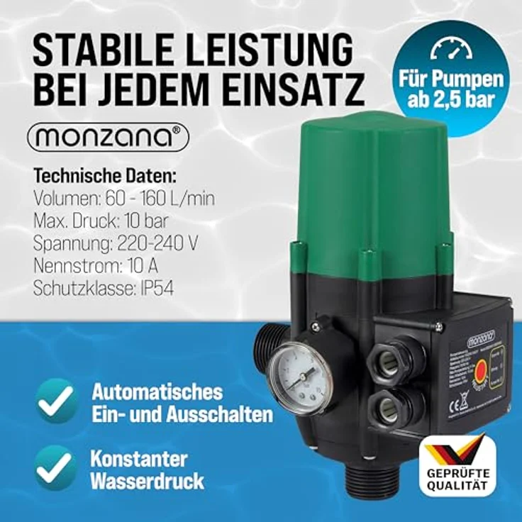Deuba monzana® Druckschalter Pumpensteuerung Druckwächter Baranzeige mit/ohne Kabel ohne Kabel – Bild 4