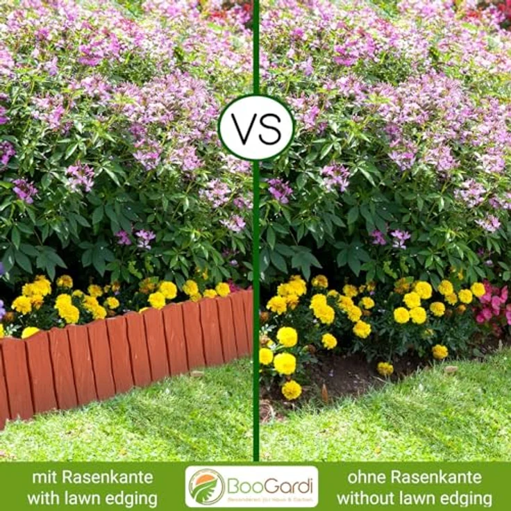 BooGardi Rasenkante Kunststoff Holzoptik 4 Farben 57cm x 12,5cm 5er/10er/20er Set · Terrakotta 5er Set · Flexible Beeteinfassung · Beetumrandung Garten · Mähkante Raseneinfassung – Bild 4