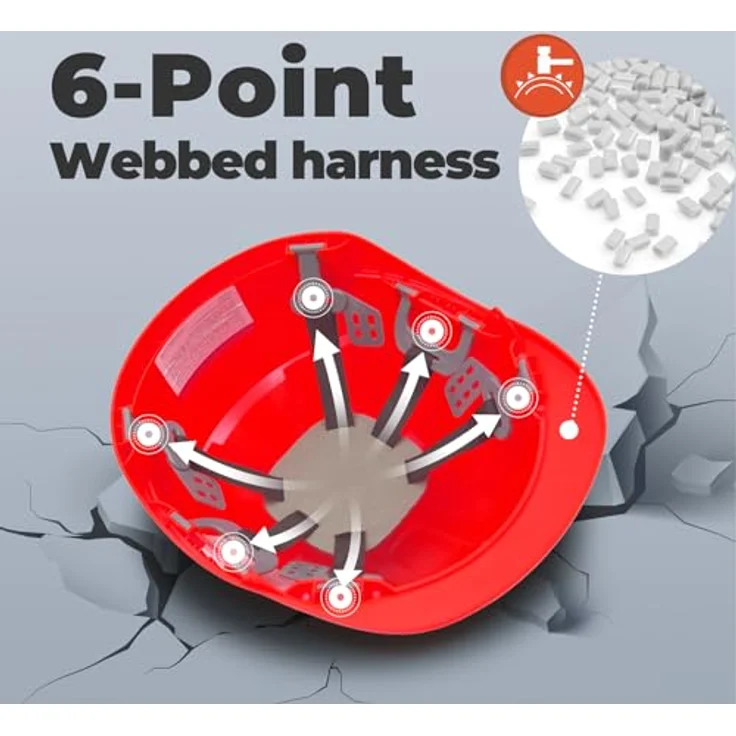 Mustbau GM-16 Bauhelm mit Kinnriemen und 6-Punkt-Gurt, verstellbar 52-66cm, EN 397 - Schwarz – Bild 2