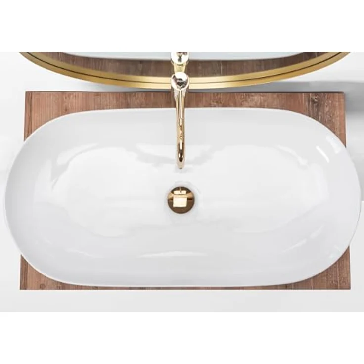 Rea Aufsatzwaschbecken Keramik, oval, hochglanz, weiß, 40x80 cm, ohne Überlauföffnung – Bild 4
