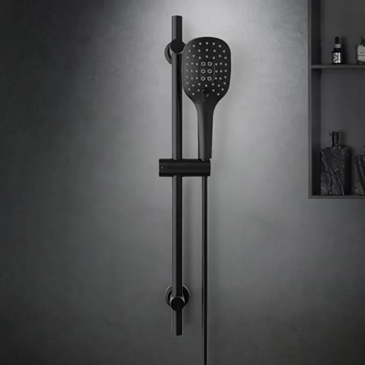 Görbach Duschset Edelstahl Duschstange mit Handbrause, 3 Strahlarten, schwarz, höhenverstellbar, einfache Installation – Bild 2