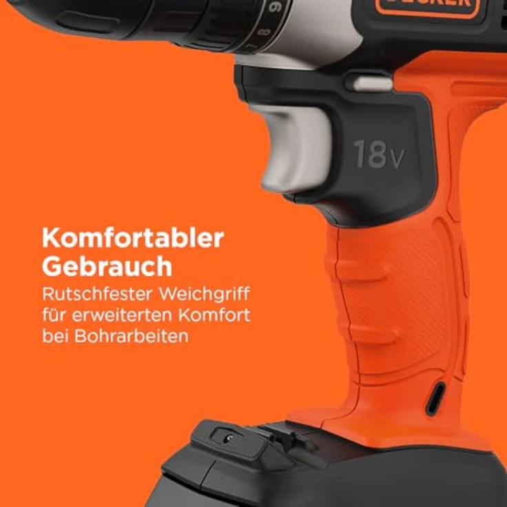 Black+Decker BCD001C1-QW Bohrschrauber 18V 10mm Schnellspannbohrfutter 10-stufige Drehmomentvorwahl – Bild 4