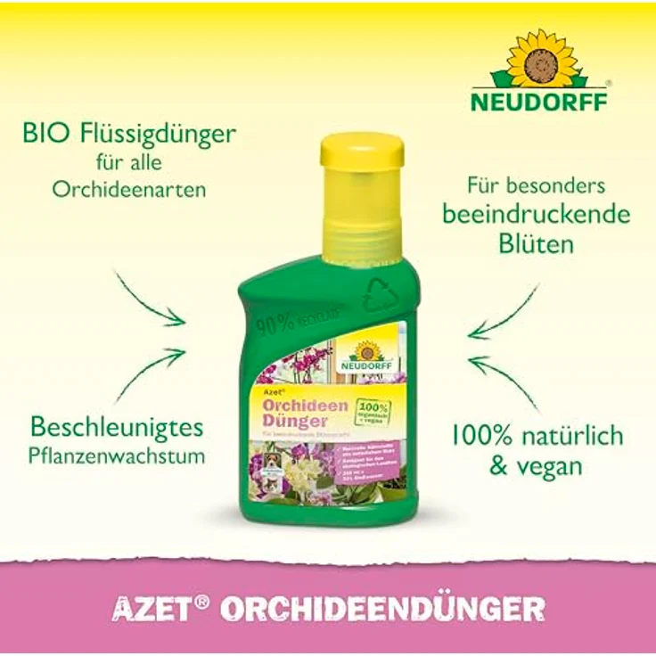 Neudorff Azet Orchideendünger - 100% natürlicher Bio Dünger für schnelles Wachstum und langanhaltende Orchideenblüten, 250 ml – Bild 2
