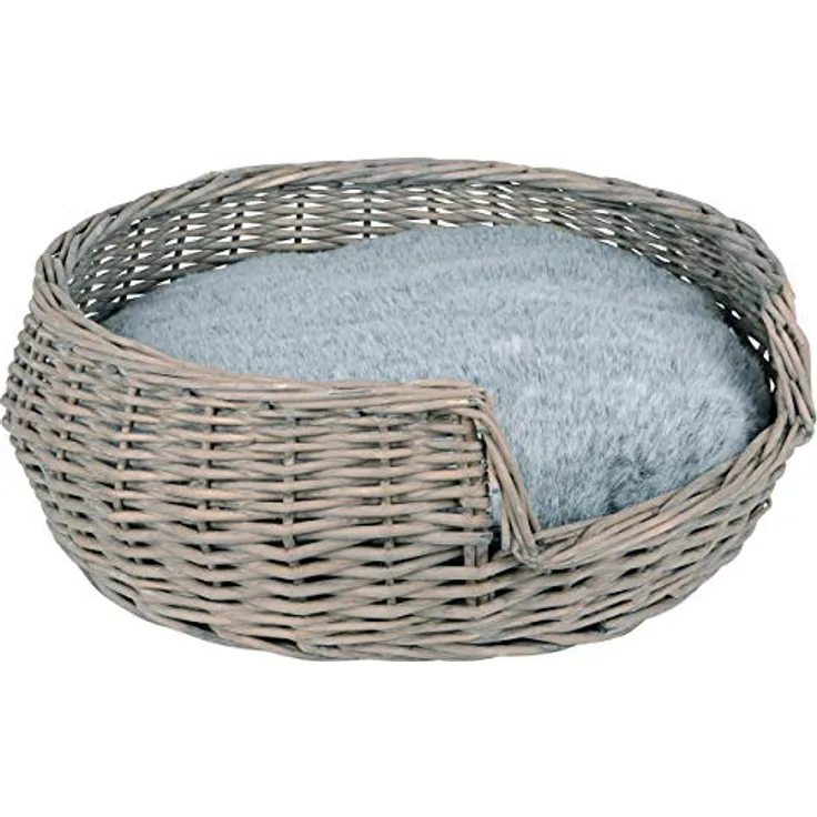 UNUS RM E-Commerce Hundebett Hundekorb Hundekörbchen aus Weide mit Kissen Grau Durchmesser 55cm für Hunde und Katzen