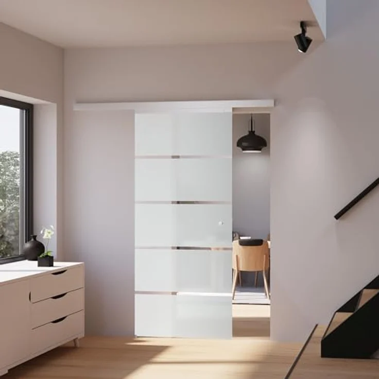 Tür Schiebetür Glas Blockstreifen 880x2035 Zimmertür Glasschiebetür Schiebetürsystem - Griffknopf – Bild 2