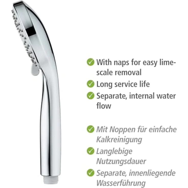WENKO Handbrause Modell Basic Line Duschkopf Set, klassischer Brausekopf mit 5 Strahlarten, 150 cm Brauseschlauch – Bild 3