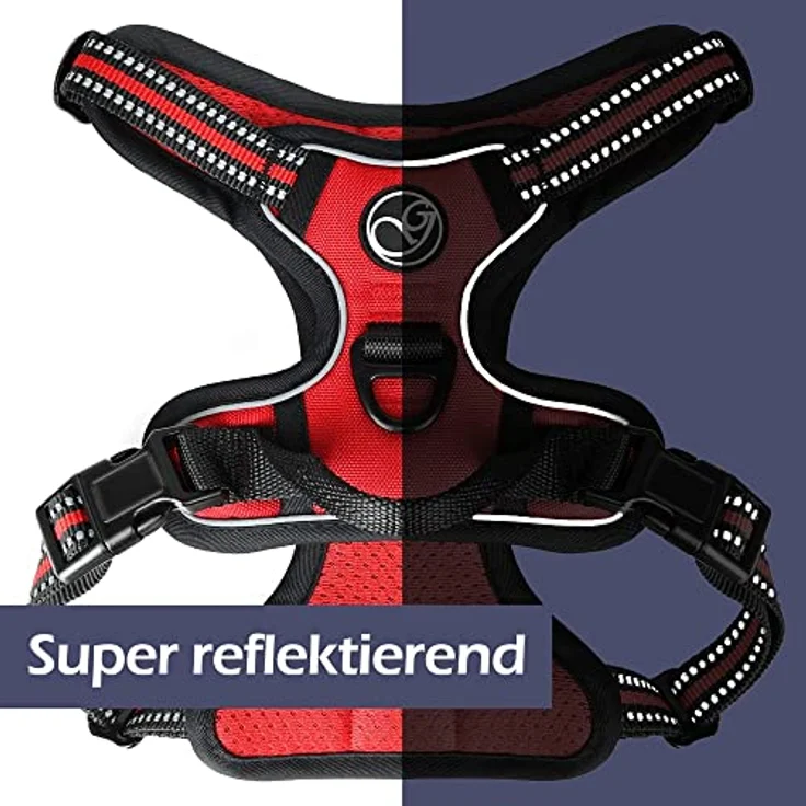 Hunde-Geschirr für kleine und große Hunde, Brustgeschirr gepolstert und reflektierend, verstellbar und atmungsaktiv, Dog Harness - Größe L, Farbe Rot – Bild 5