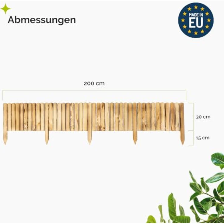 Garronda 200x30 cm Rasenkante Beeteinfassung aus gebranntem Kiefernholz, flexible Montage für Garten und Beete – Bild 2