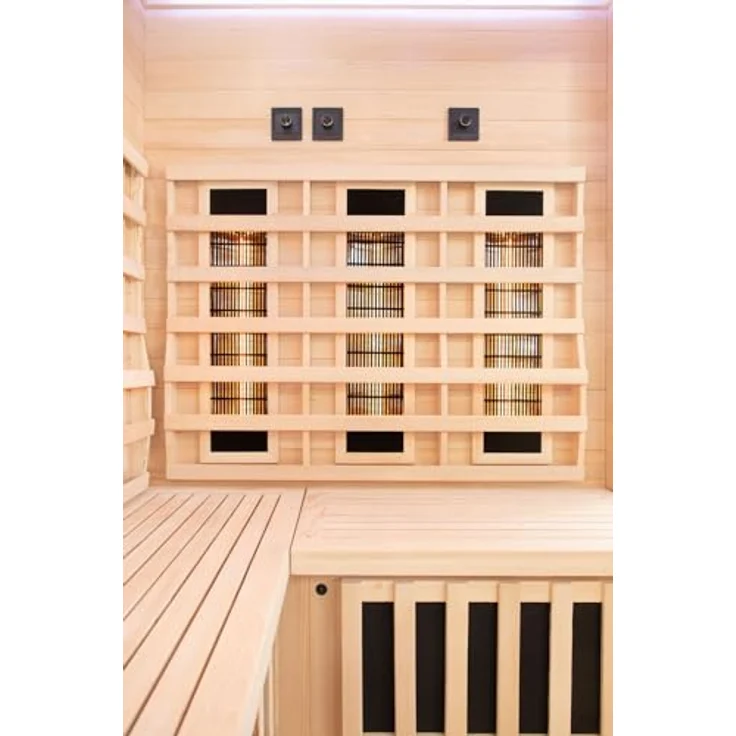 Dewello Infrarotkabine MONTREAL 140 Wärmekabine für 1 Personen, 6 Vollspektrumstrahler, BxTxH: 140 x 140 x 190 cm (Sternenhimmel, Farblichttherapie, Ionisator, Ozondesinfektion, Aromatherapie, Multimedia, USB-Anschluss) - Ebenholz-Look – Bild 6