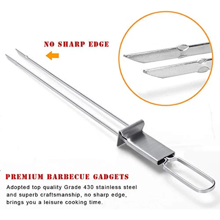 Dailyart Schaschlikspieße Edelstahl, 33 cm (6 Stück) – Zweizinkige BBQ-Flachspieße, extra breit 5 mm und 2 mm dick, rostfrei, ergonomischer Holzgriff, spülmaschinengeeignet – Bild 5