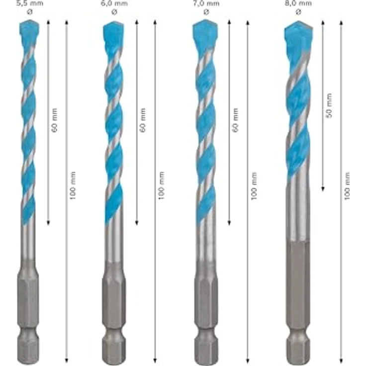 Bosch EXPERT HEX-9 Multi Construction Bohrer-Set, 4-tlg. 5,5-8 mm, für Beton und Soft Ceramic Tiles, Sechskantschaft, Professional Zubehör – Bild 3