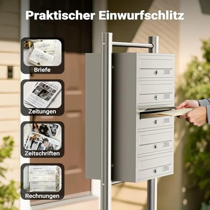 5er Briefkastenanlage Edelstahl Postfach 5 Brieffächer Standbriefkasten Postkasten – Bild 5