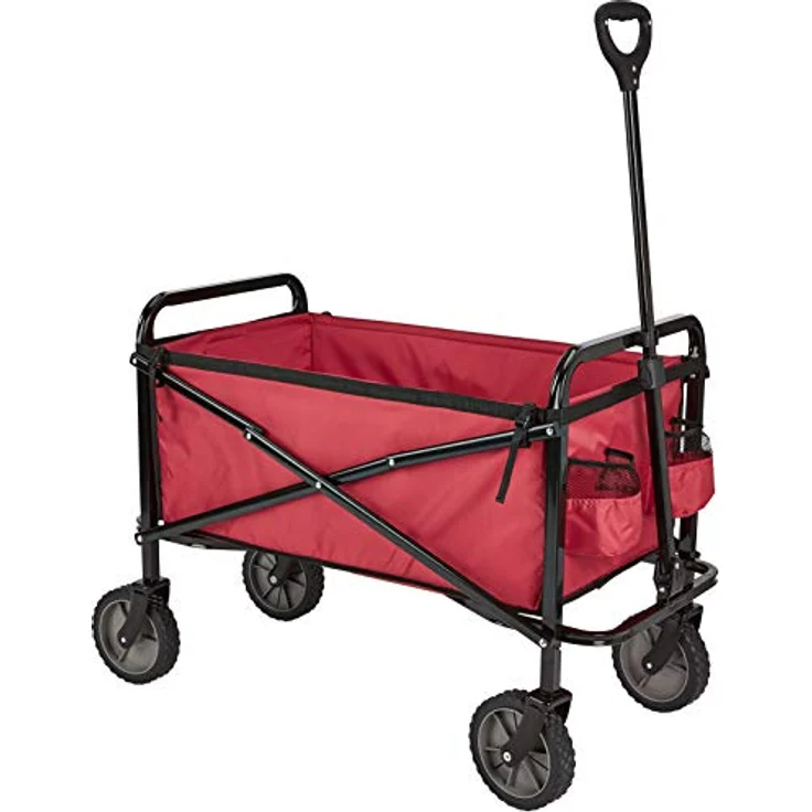 Amazon Basics Zusammenklappbarer Bollerwagen, faltbar für den Garten, mit Abdeckung, Tragkraft bis 120 kg, Rot – Bild 1