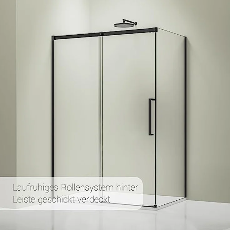 NEXTREND Eckdusche DX906 FLEX, Schiebetür mit Soft-Close, 8 mm Nano Echtglas, Schwarz matt, Breiten wählbar, 120 cm Schiebetür-Element und 80 cm Seitenwand – Bild 2