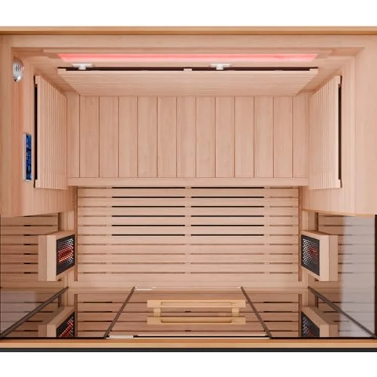 Dewello® Infrarotkabine KENORA 130x105, Infrarotsauna für 1-2 Personen aus Hemlockholz, Dual Therm, Salzsteinoptik – Bild 7