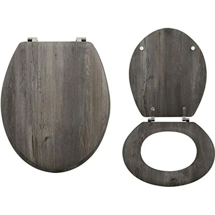MSV WC-Sitz Blue Ridge, MDF 42,5 cm x 36,5 cm x 5 cm, braun mit Edelstahl-Scharnieren und hygienischer Oberfläche