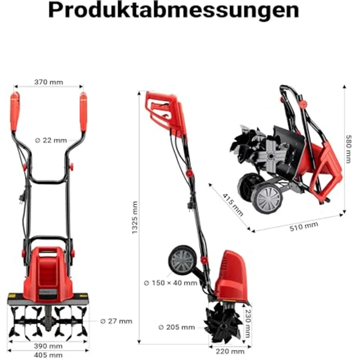 Wiltec - Elektro Gartenhacke mit 1500W Leistung, 200U-min Leerlaufgeschwindigkeit, 220mm Arbeitstiefe – Bild 4