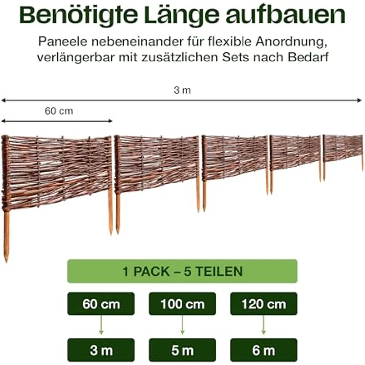 Creative Home Beeteinfassung Weide Weidenzaun 5er Set, 60 x 40 cm, stabil und robust – Bild 7
