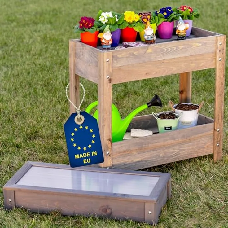ITA Hochbeet mit Frühbeetaufsatz 80x37x78 cm - Pflanzkasten mit Deckel, 2 Ebenen, Innenfolie - Grau