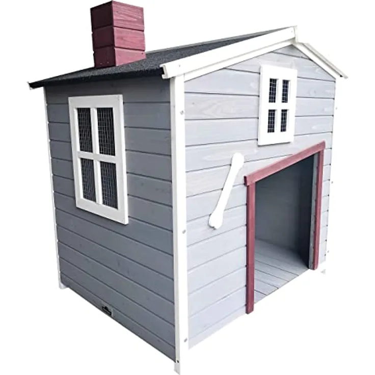 Dehner Lieblinge Hundehütte Hector, ca. 96.5 x 103 x 79 cm, Bitumen/Tannenholz, grau/rot/weiß