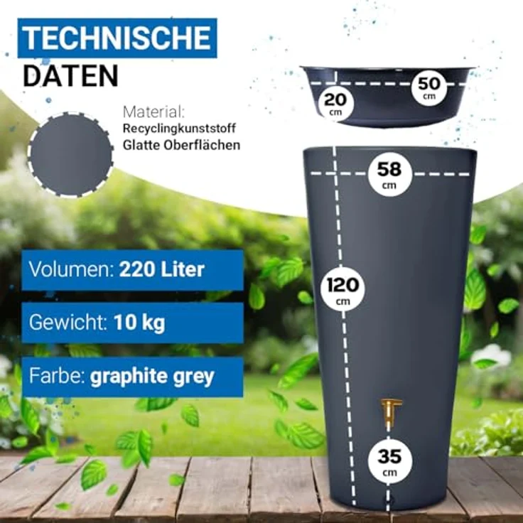 4rain VASO 2in1 Regenspeicher 220 L graphite grey inkl. Fallrohrfilter und Auslaufhahn - 295647 – Bild 3
