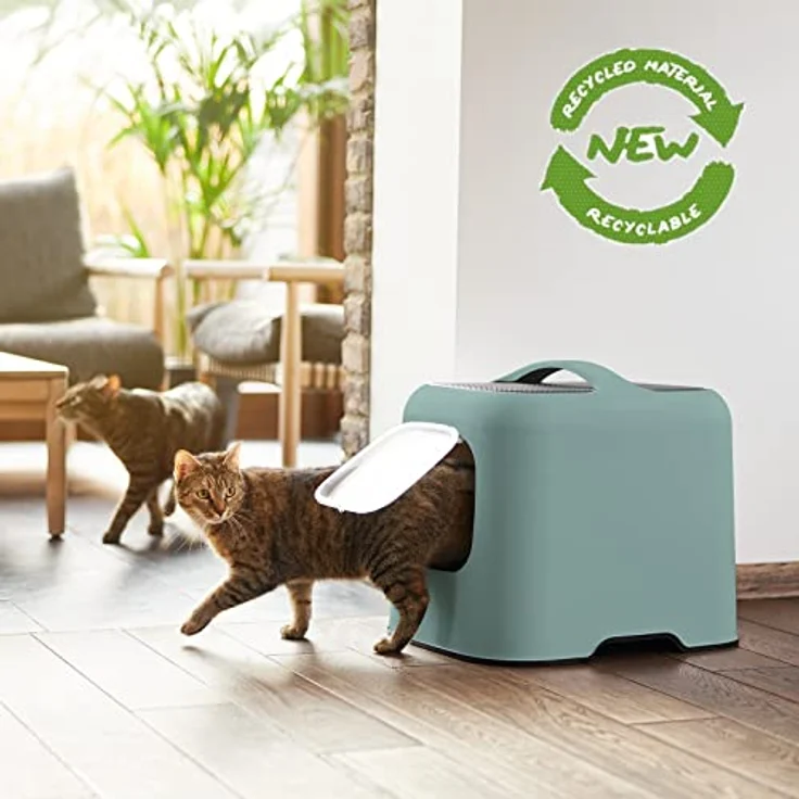Rotho MyPet Biala Katzenklo mit Haube und Schaufel, aus recyceltem Kunststoff, grün/anthrazit, 51 x 39.5 x 44.3 cm – Bild 2
