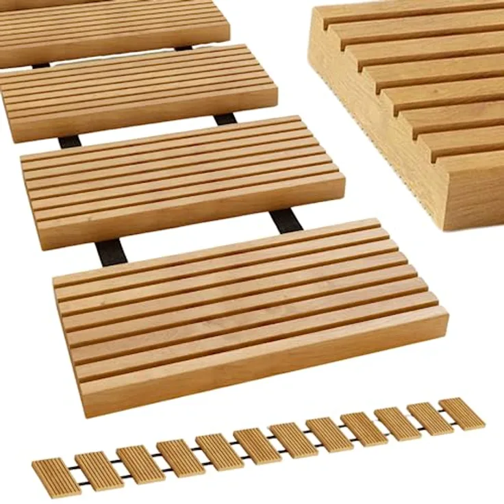 holz4home® Rollweg Aus Lärche 35 cm | Einfach Ausrollen | Witterungsbeständig, schnell trocknend und Stabil | Besonders rutschfeste Oberfläche durch Riffelung