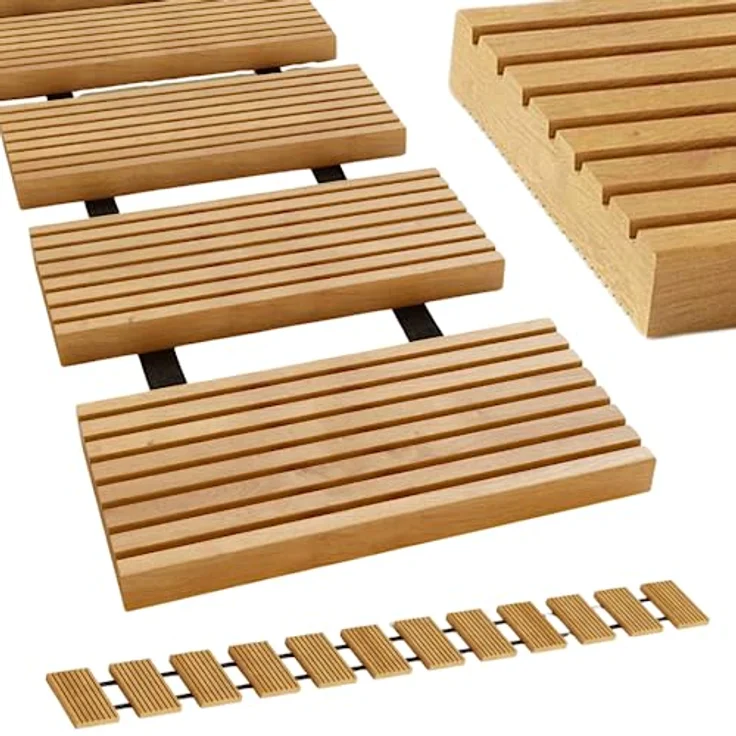 holz4home® Rollweg Aus Lärche 35 cm | Einfach Ausrollen | Witterungsbeständig, schnell trocknend und Stabil | Besonders rutschfeste Oberfläche durch Riffelung – Bild 1