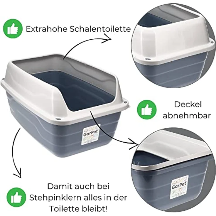 GarPet XXL Extra hohe Katzentoilette offene Katzenklo mit hohem Rand Jumbo Schalentoilette groß ohne Deckel hygenisch Katzen WC – Bild 4
