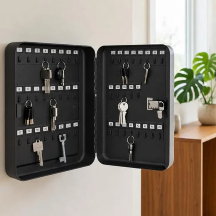 HMF Schlüsselkasten, Schlüsselschrank mit 3er Zahlencode, 6 nummerierte Hakenleisten, 30 x 24 x 7,5 cm, Schwarz – Bild 8