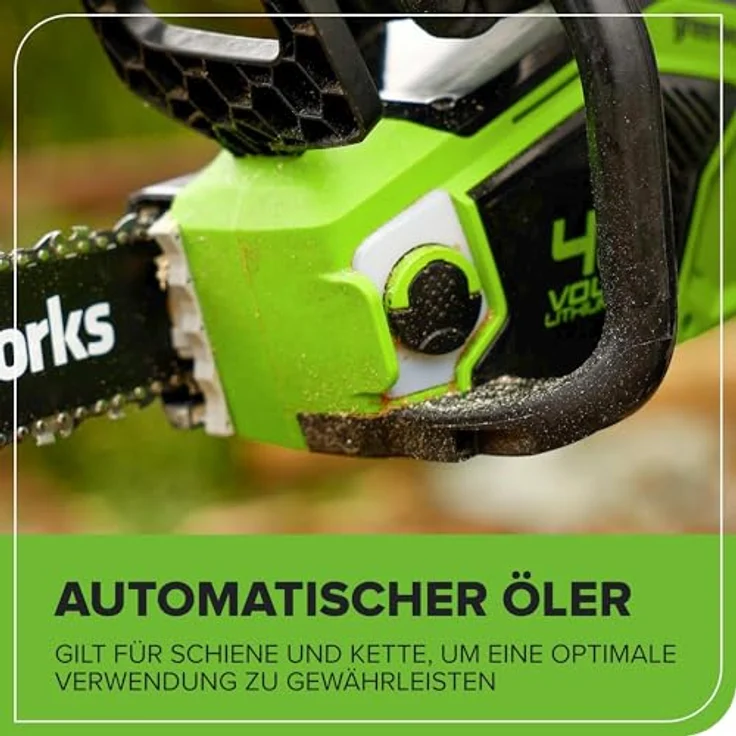 Greenworks Akku-Kettensäge GD40CS15K2x Li-Ion 40V 12 m s Kettengeschwindigkeit 35cm Schwertlänge 180 – Bild 9
