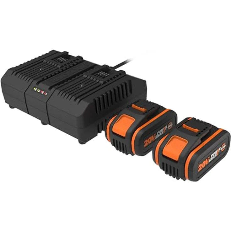 WORX WA3611, 2er-Pack 20V 4Ah Akkus mit 2A Doppelladegerät, kompatibel mit PowerShare Werkzeugen – Bild 1
